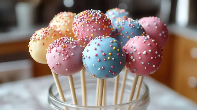 Bunte Cake Pops mit bunten Streuseln