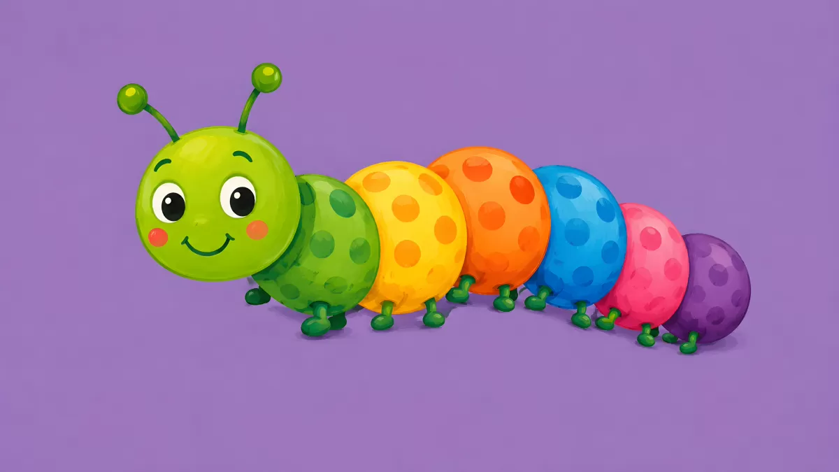 Bunte Cartoon-Raupe mit Regenbogenfarben auf Lila