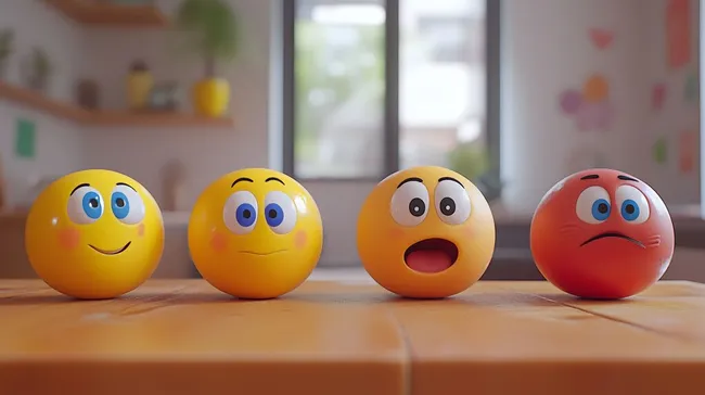 Bunte Cartoon-Smiley-Kugeln mit Gesichtsausdrücken