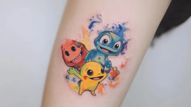 Bunte Cartoon-Tätowierung mit verspielten Figuren