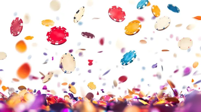 Bunte Casinochips schweben durch die Luft