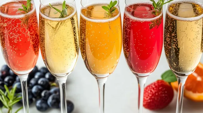 Bunte Cocktailgläser mit Früchten und Minze