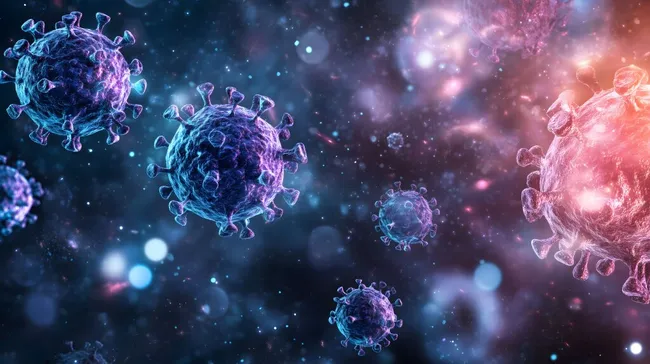 Bunte Coronavirus-Illustration in kosmischem Hintergrund