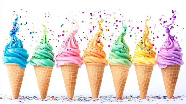 Bunte, cremige Eisdesserts mit Konfetti