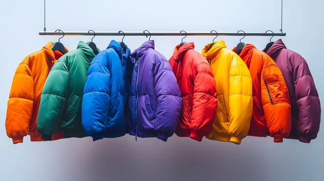 Bunte Daunenjacken an Kleiderständer