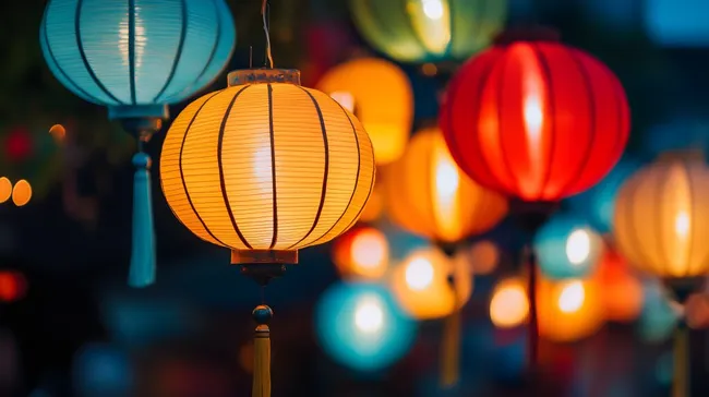 Bunte, dekorative Laternen auf einem Nachtfest