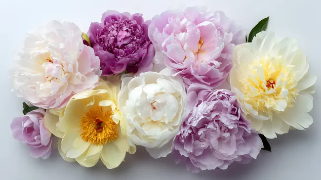 Bunte, detailreiche Pfingstrosenblüten