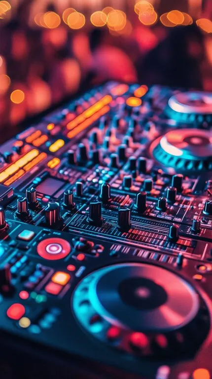 Bunte DJ-Konsole mit Clubbeleuchtung