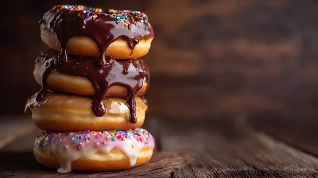 Bunte Donut-Türmchen mit Glasur und Streusel