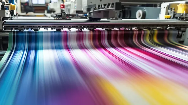 Bunte Druckmaschine in Produktionsumgebung