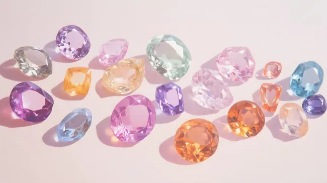 Bunte Edelsteine und Kristalle auf hellem Hintergrund