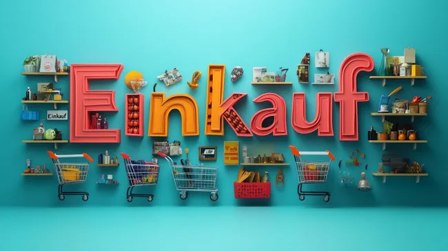 Bunte Einkaufsregale mit Warenkörben