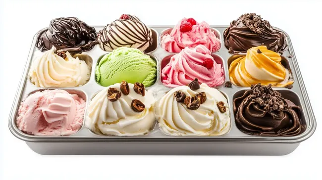 Bunte Eisauswahl mit vielen Geschmacksrichtungen