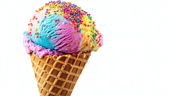 Bunte Eiscreme-Kugel mit Regenbogenstreuseln