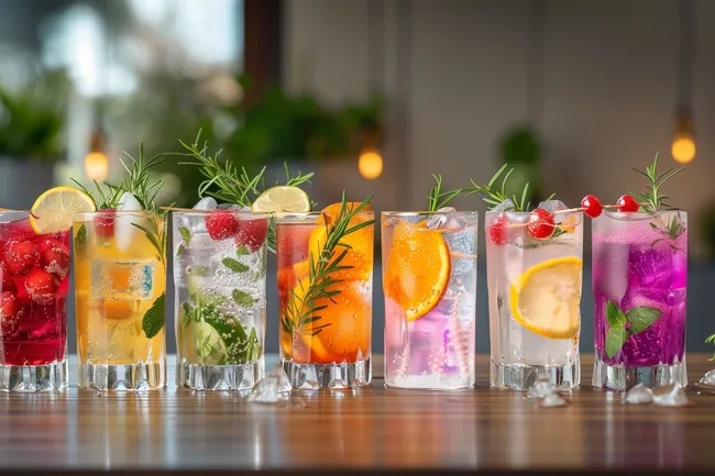 Bunte, erfrischende Sommercocktails mit Früchten und Kräutern