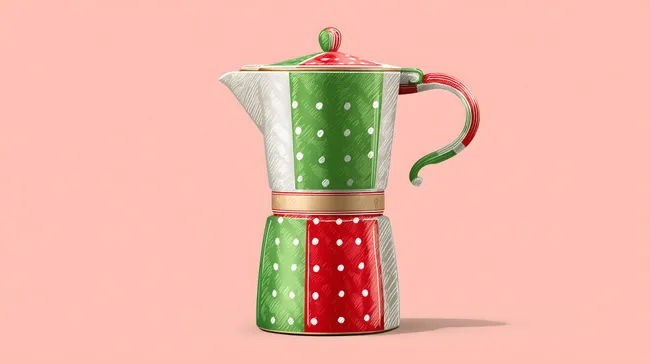 Bunte Espressokanne mit Punkten im Retro-Design