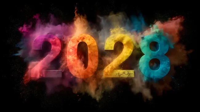Bunte Explosion des neuen Jahres 2028