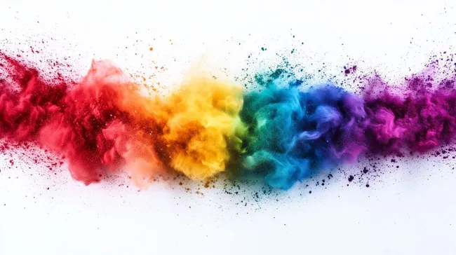 Bunte Farbexplosion auf weißem Hintergrund