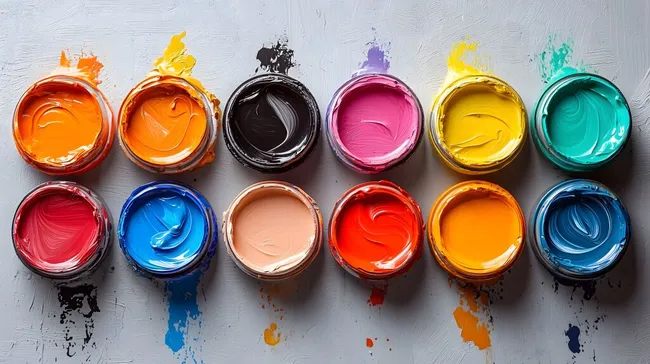 Bunte Farbpalette aus verschiedenen Acryl-Behältern