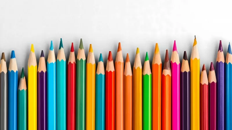 Bunte Farbstifte auf weißem Hintergrund in Reihe