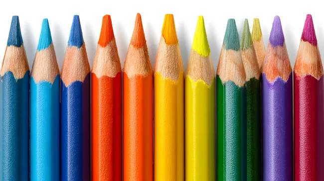 Bunte Farbstifte in Regenbogenfarben