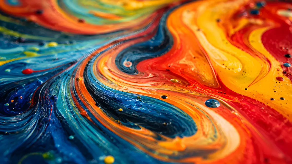 Bunte Farbwirbel aus Acrylfarben in Nahaufnahme
