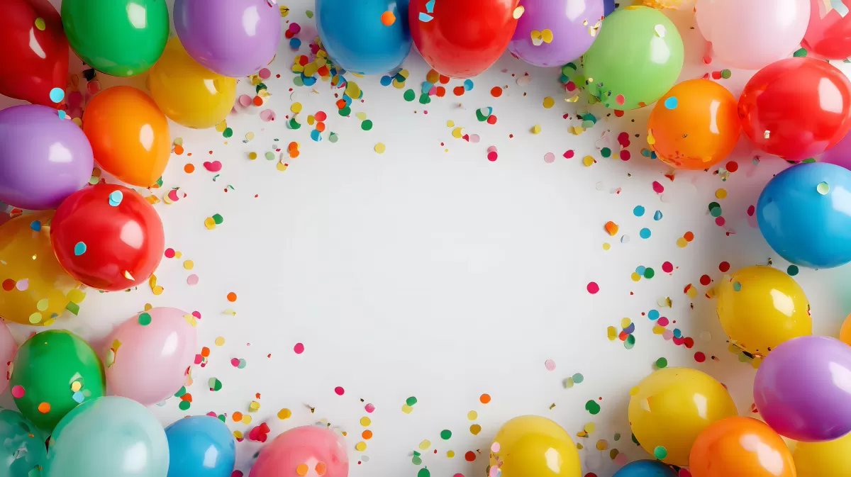 Bunte Feier mit Luftballons und Konfetti