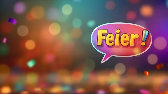 Bunte Feier-Sprechblase vor Lichteffekten