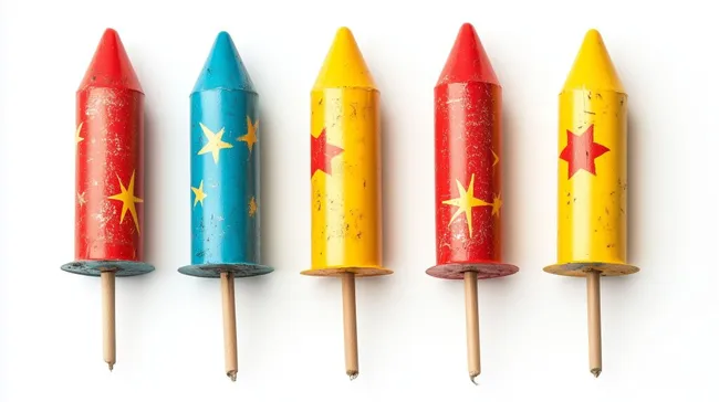 Bunte Feuerwerksraketen auf weißem Hintergrund