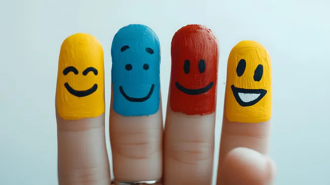 Bunte Fingersmiley-Illustration auf weißem Hintergrund