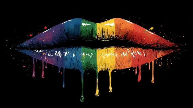 Bunte, fließende Lippen auf schwarzem Hintergrund