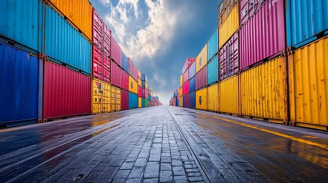 Bunte Frachtcontainer in einem Hafengelände