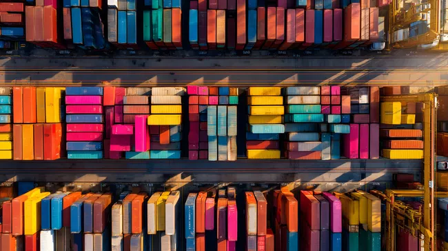 Bunte Frachtcontainer in einem Hafenterminal