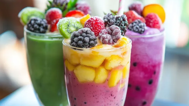 Bunte Früchte in leckeren Smoothies