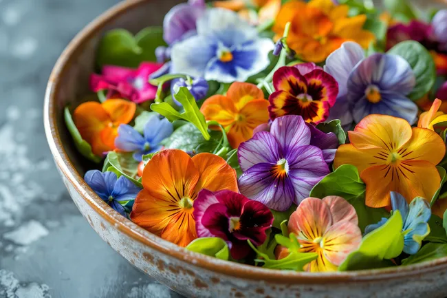 Bunte Frühlingsblumen in einer Schüssel