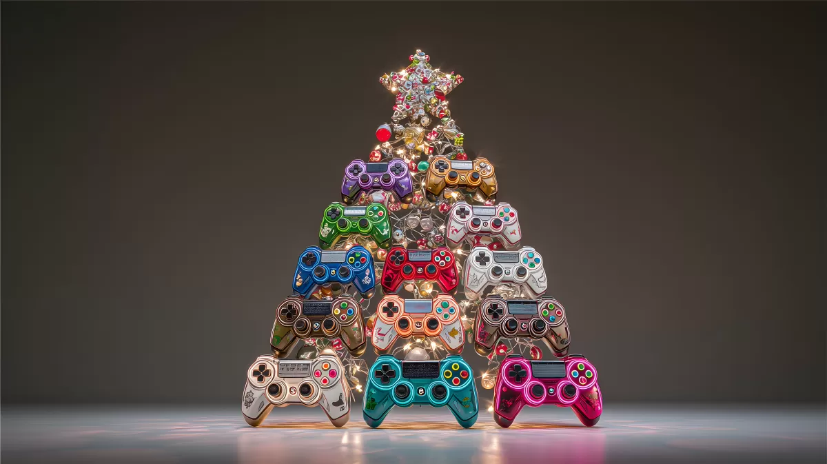 Bunte Gamepad-Weihnachtsbaum-Komposition