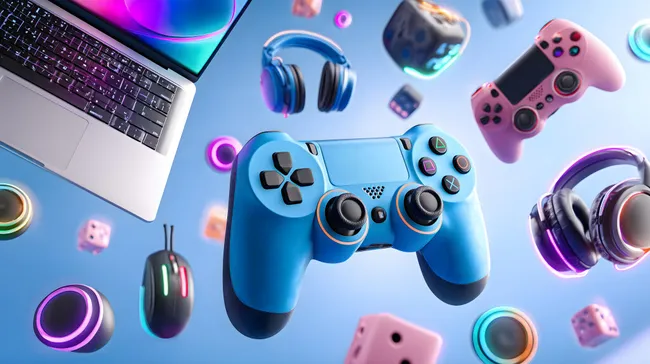 Bunte Gaming-Accessoires: Ein kreativer Hintergrund