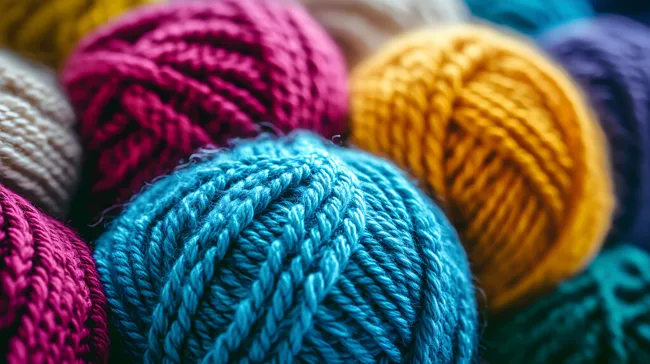 Bunte Garnknäuel in detailreicher Nahaufnahme