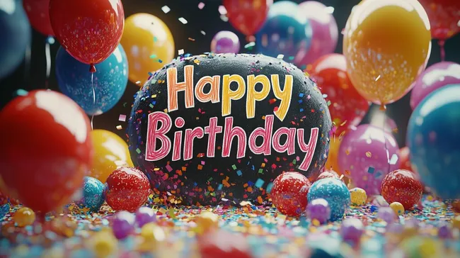 Bunte Geburtstagsfeier mit Ballons und Konfetti