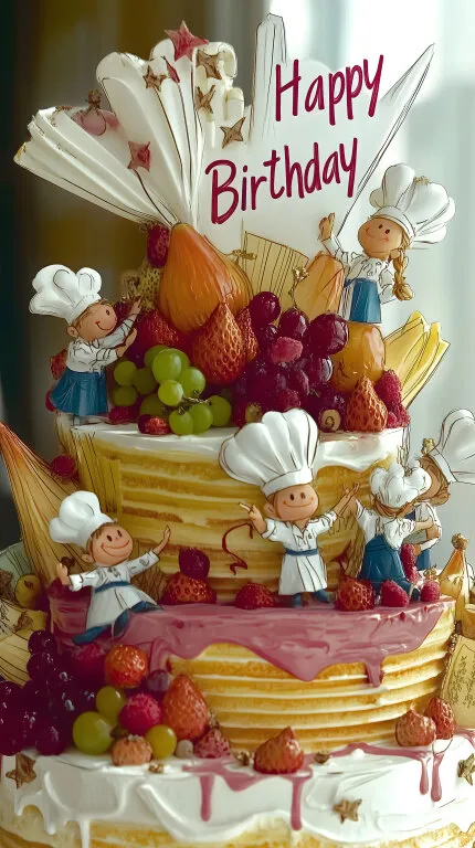 Bunte Geburtstagsfeier mit Obstdekor und Comic-Figuren