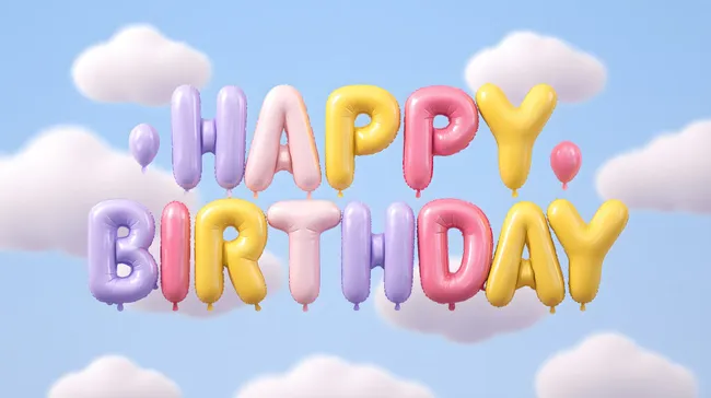 Bunte Geburtstagsgrüße mit Luftballons vor Wolken