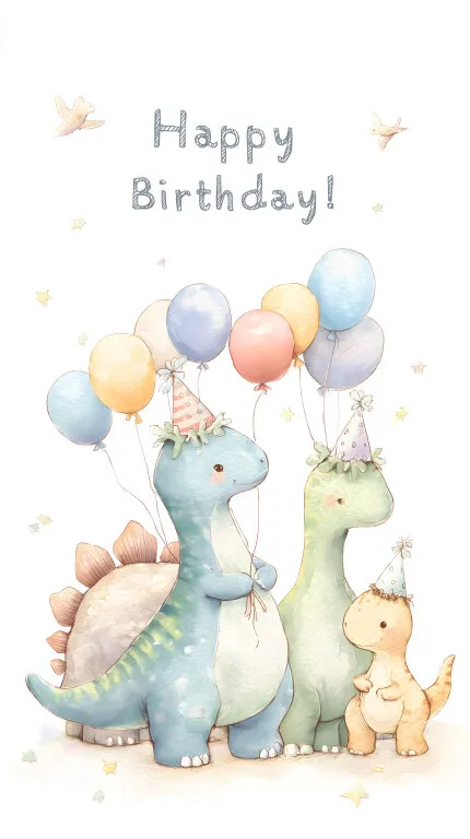 Bunte Geburtstagsgruß-Illustration mit Dinosauriern und Luftballons