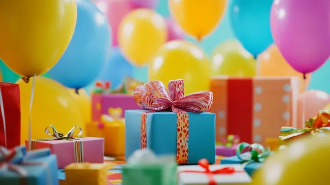 Bunte Geburtstagsparty mit Geschenken und Luftballons