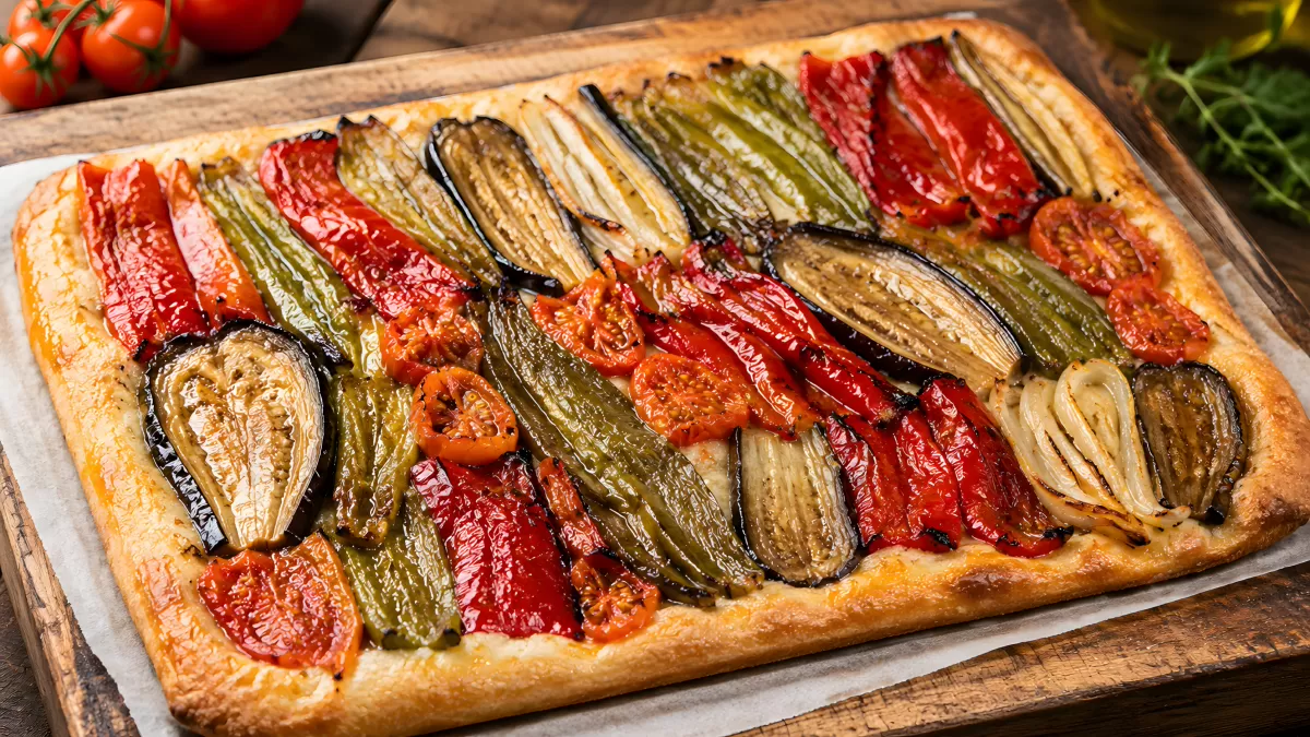 Bunte Gemüse-Tarte mit Paprika und Auberginen