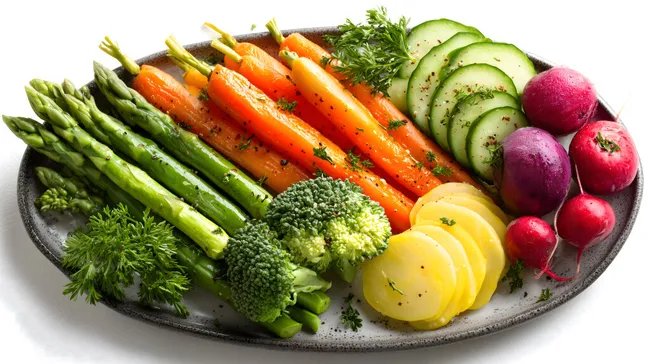 Bunte Gemüseauswahl auf rustikalem Teller