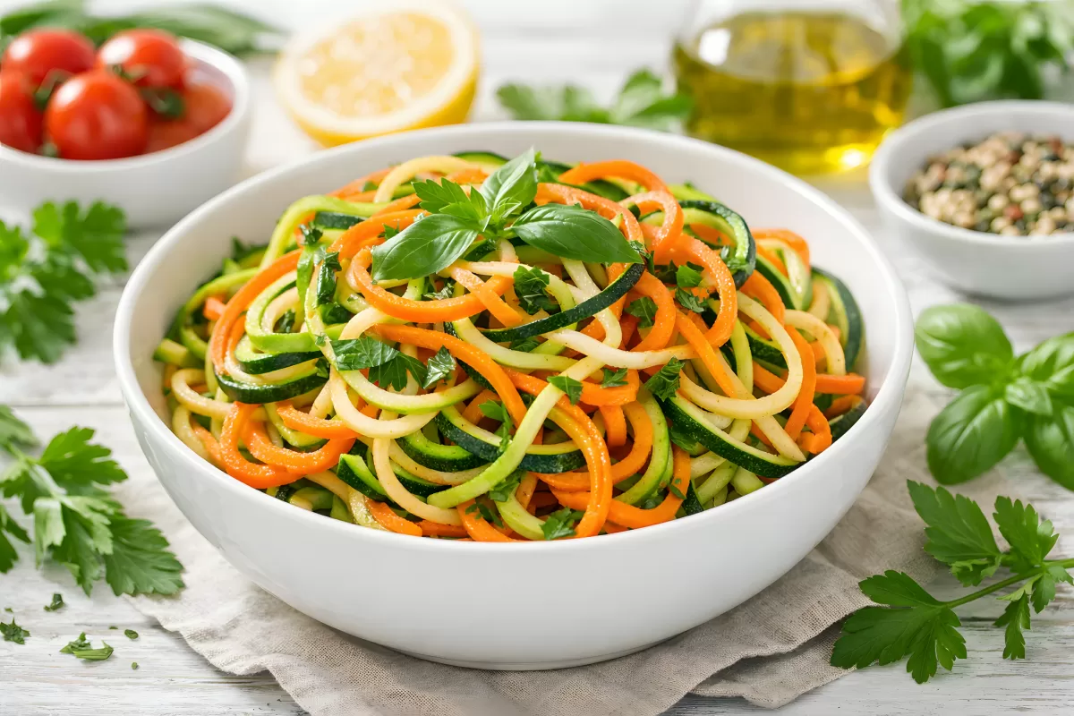 Bunte Gemüsenudeln mit Zucchini und Karotten