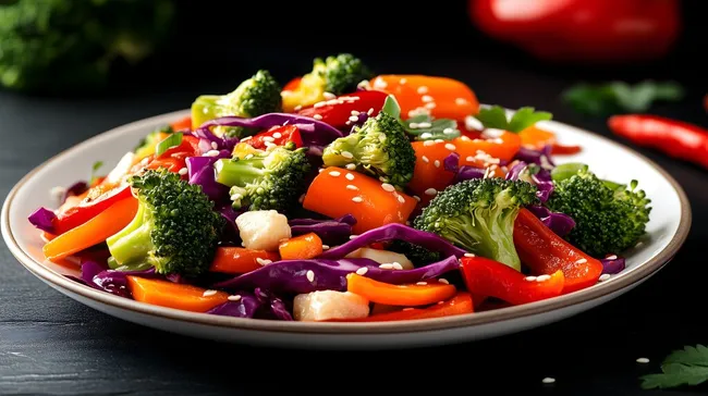 Bunte Gemüsepfanne mit Paprika und Brokkoli