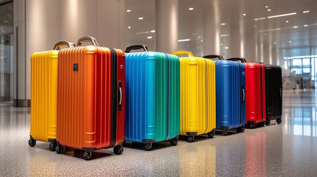 Bunte Gepäckstücke in moderner Flughafenhalle