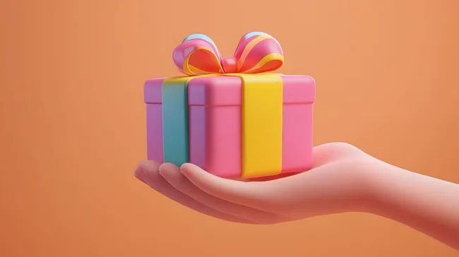 Bunte Geschenkbox in Handinnenfläche