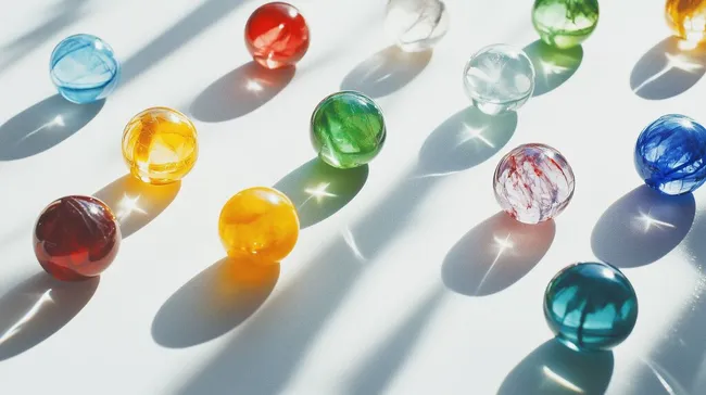 Bunte Glaskugeln auf weißem Hintergrund